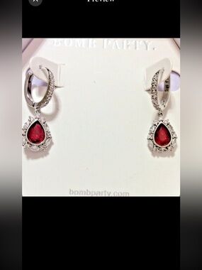 Bomb Party Blooming Wonder Lab Ruby Rhodium Plated Dangle Earrings new in box